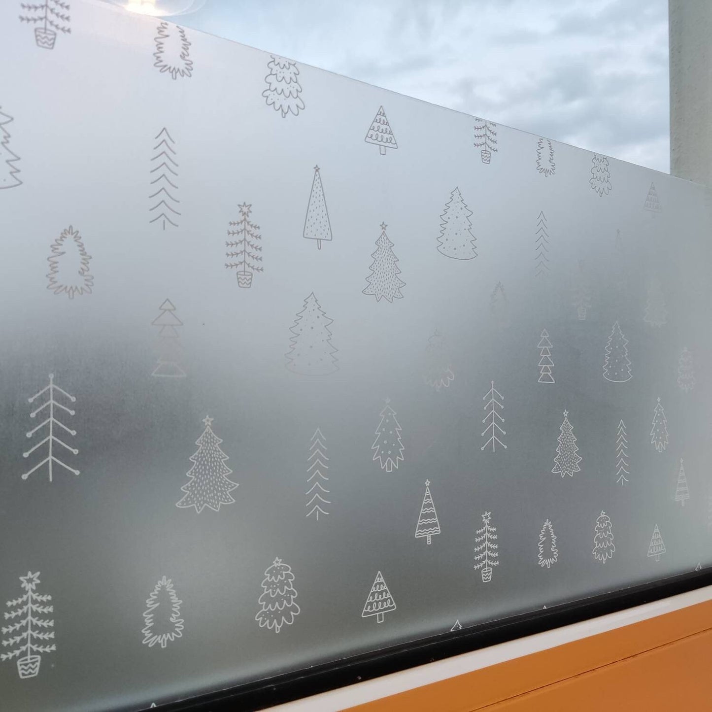 Doodle Christmas Tree Pattern Window Sticker, Christmas Window Privacy Film, Christmas Decorations, Holiday Decor Window Decals