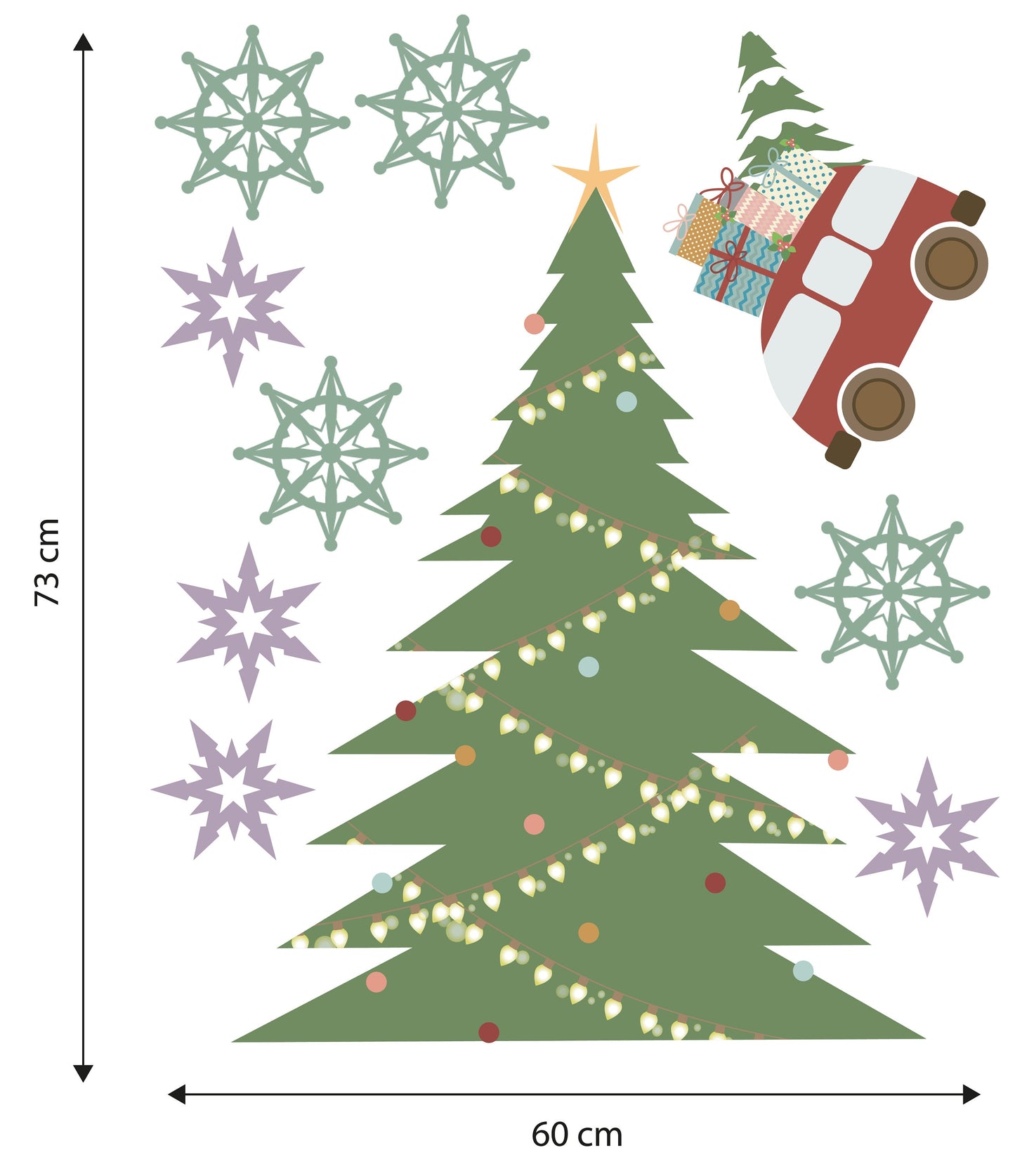 Large Christmas Tree, Truck, Snowflakes Christmas Window Stickers