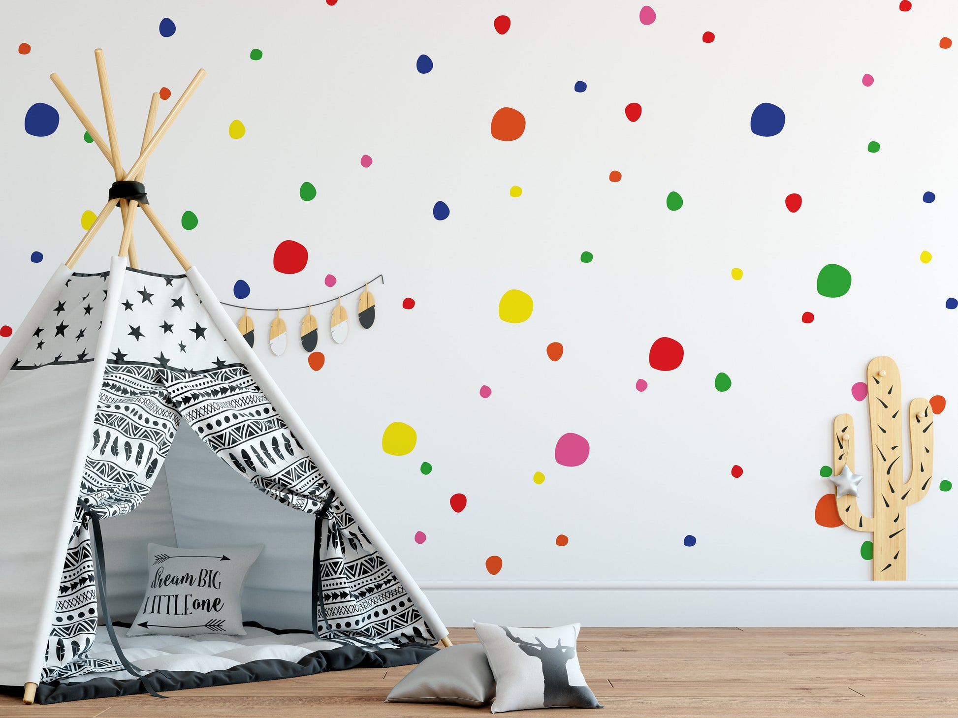 Colourful Polka Dot Wall Declas For Kids Childrens Bedroom Decor, Polka Dot Wall Stickers, Rainbow Colour Stickers Removable