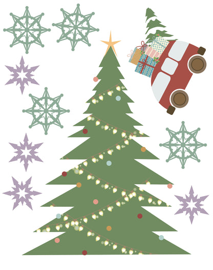 Large Christmas Tree, Truck, Snowflakes Christmas Window Stickers