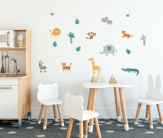 Children's Wall Stickers Safari Animals Lion Tiger Elephant Giraffe Decals For Kids Rooms Nursery Wall Art