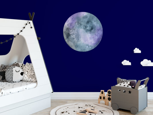 Large Purple Watercolour Full Moon Wall Sticker, Space Wall Decal, Space Wall Stickers, Kids Wall Stickers
