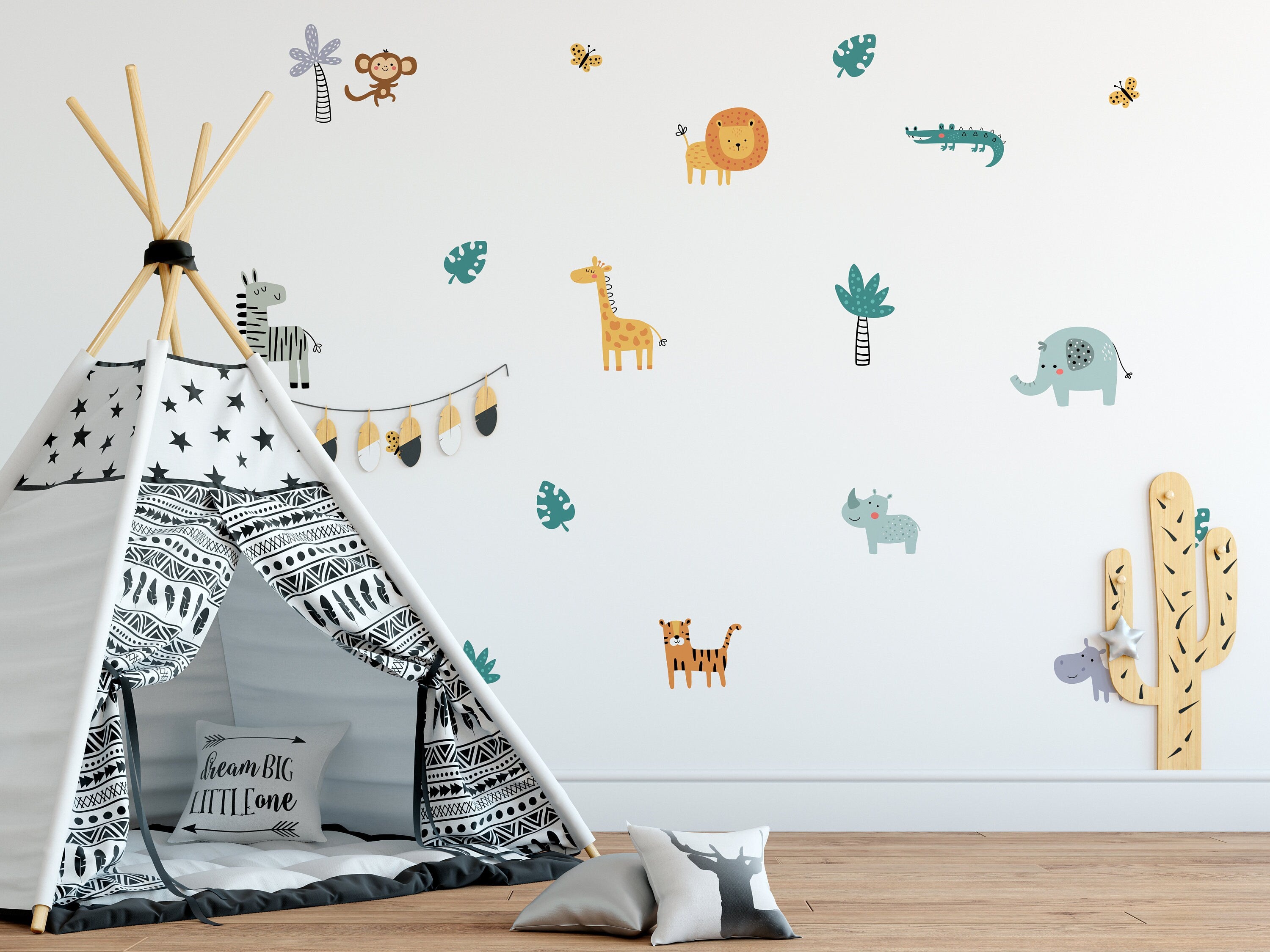 Hand Drawn Safari Animal Wall Stickers For Nursery & Children's Bedrooms