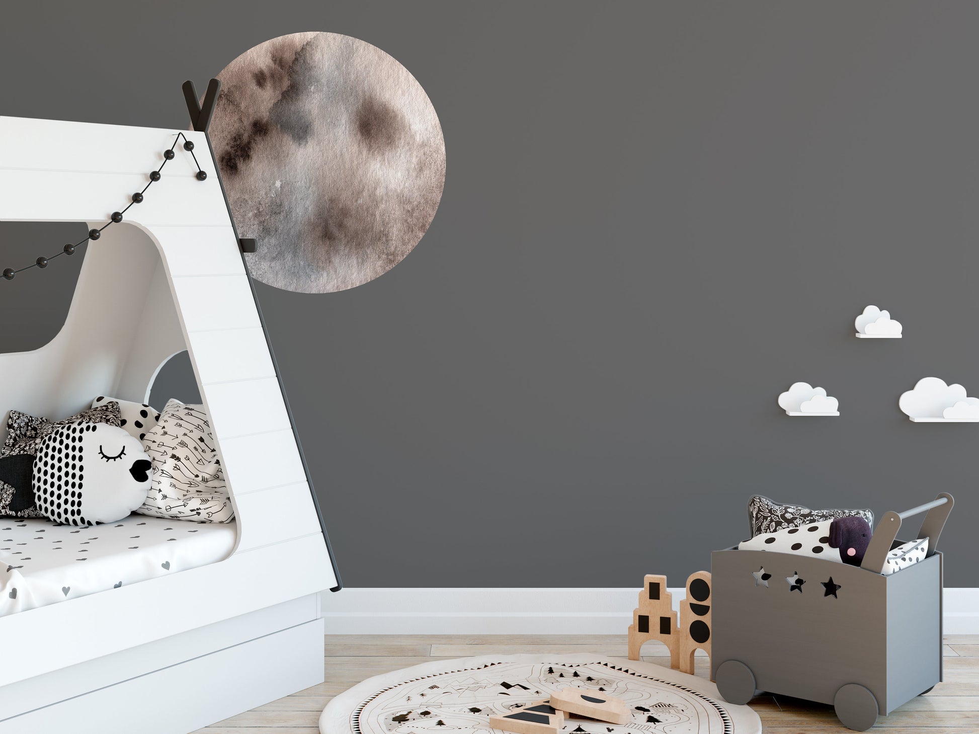 Full Moon Watercolour Detailed Wall Sticker Decal Grey White, Space Wall Sticker, Moon Wall Stickers