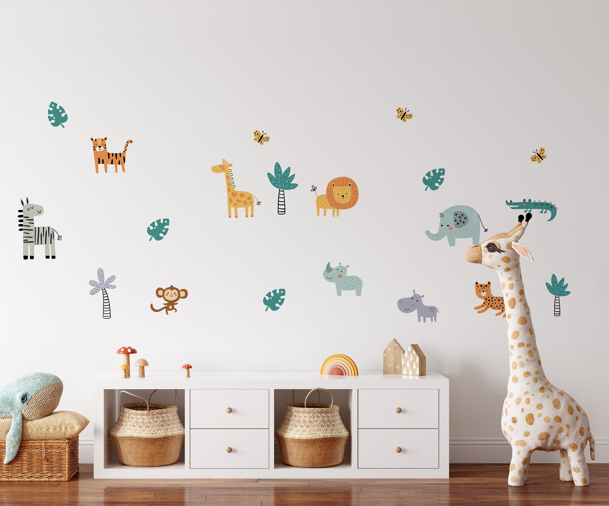 Hand Drawn Safari Animal Wall Stickers For Nursery & Children's Bedrooms