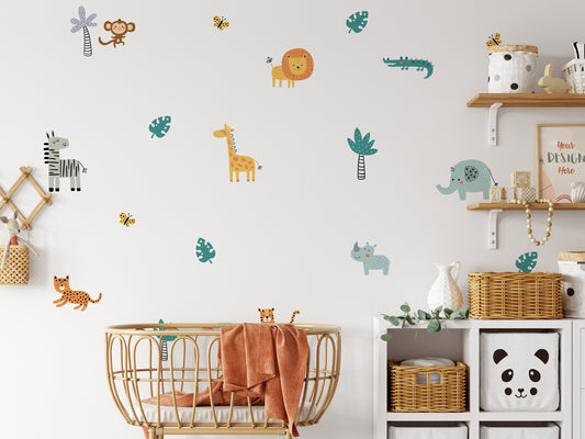 Hand Drawn Safari Animal Wall Stickers For Nursery & Children's Bedrooms