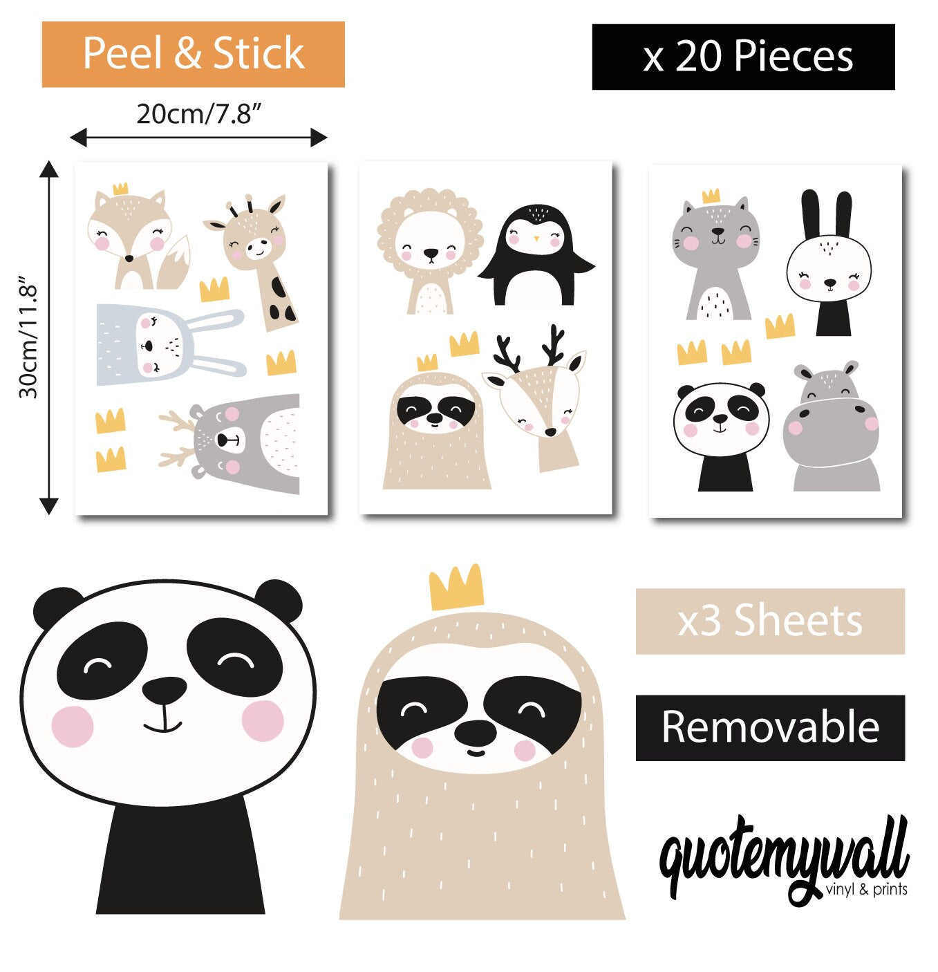 Boho Chic, Cute Animal Wall Stickers, Kids Wall Stickers, Safari Wall Decals, Boho Wall Art Stickers, Animal Wall Art