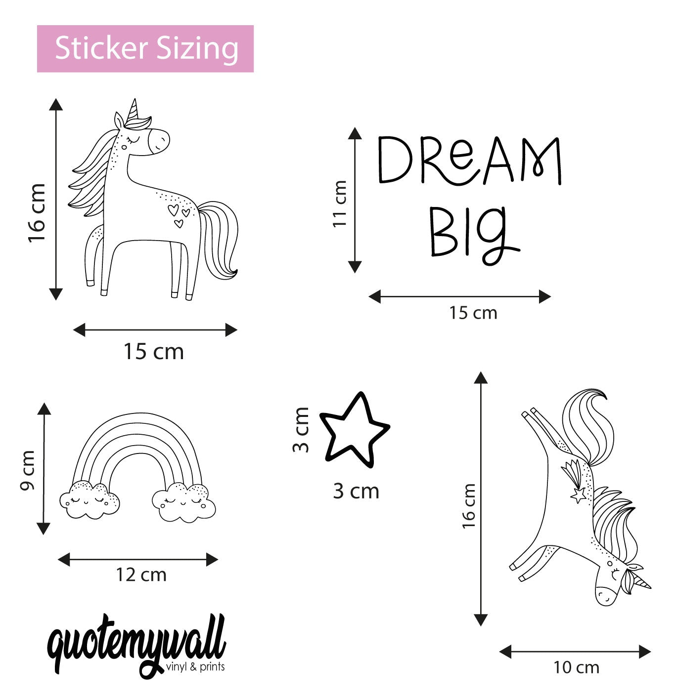 Cute Magical Hand Drawn Unicorn Wall Stickers For Girls Rooms Kids Nursery Decals