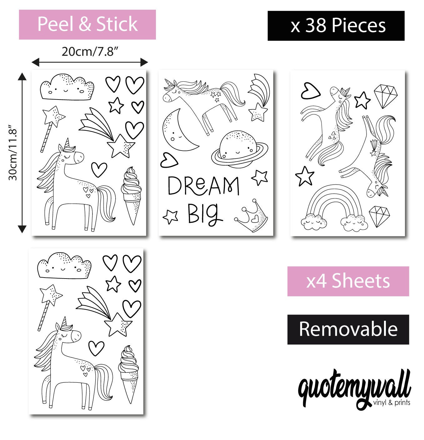 Dream Big Unicorn Nursery Wall Stickers, Unicorn Wall Decals, Magical Wall Art, Girls Wall Stickers, Wall Decals For Girls