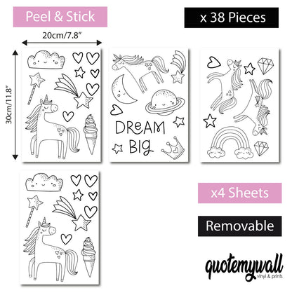 Dream Big Unicorn Nursery Wall Stickers, Unicorn Wall Decals, Magical Wall Art, Girls Wall Stickers, Wall Decals For Girls