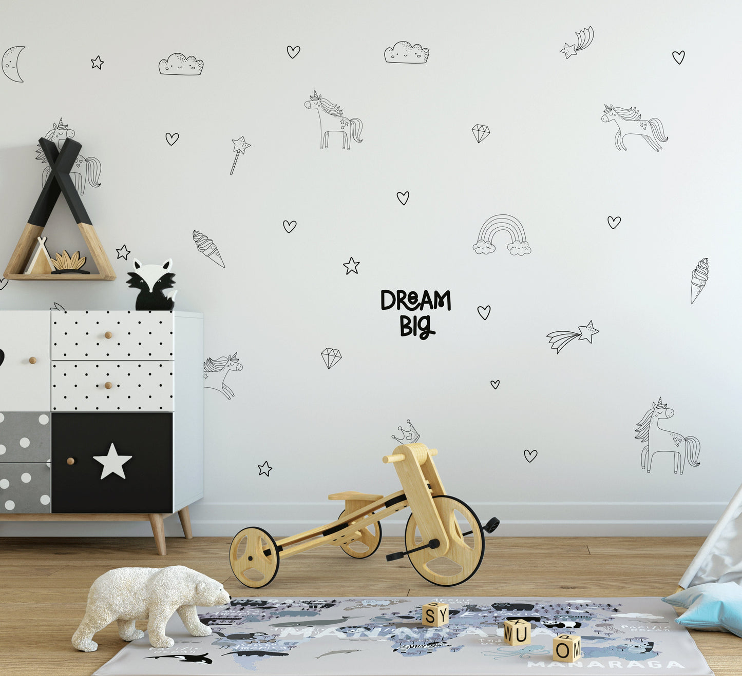 Dream Big Unicorn Nursery Wall Stickers, Unicorn Wall Decals, Magical Wall Art, Girls Wall Stickers, Wall Decals For Girls