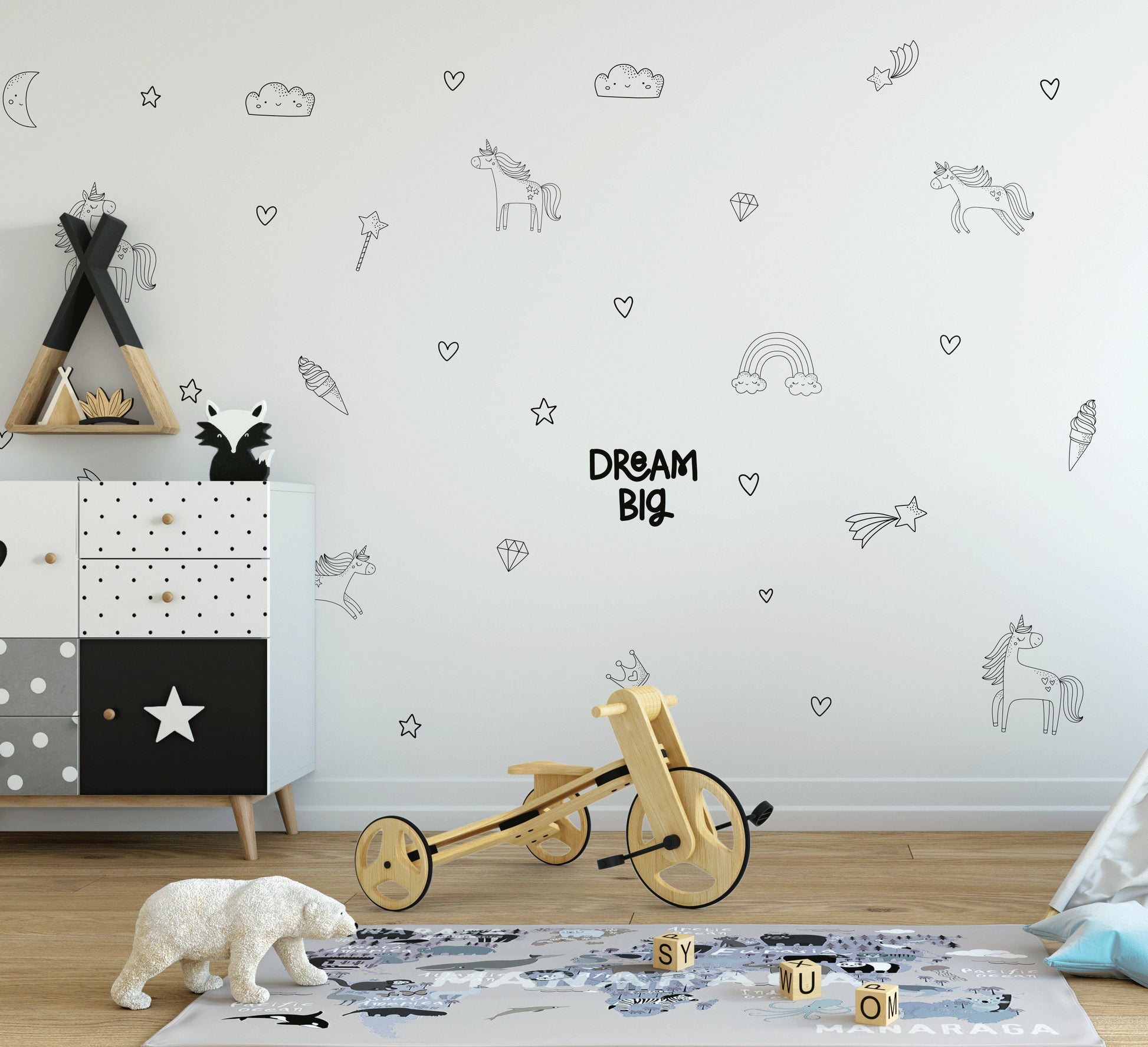 Dream Big Unicorn Nursery Wall Stickers, Unicorn Wall Decals, Magical Wall Art, Girls Wall Stickers, Wall Decals For Girls