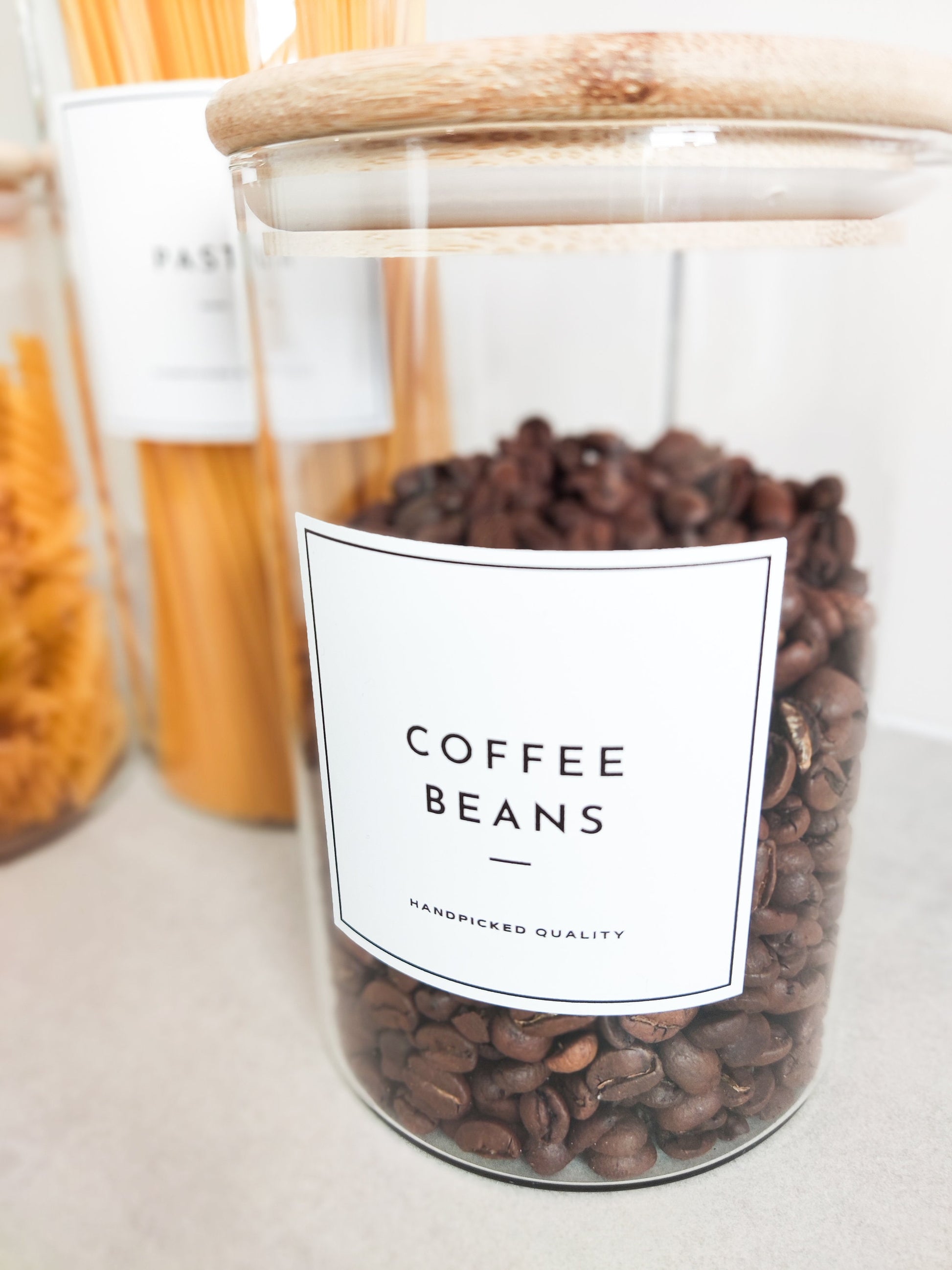 Kitchen Organisation Pantry Labels, Personalised Storage Stickers For Jars, Home Collection, White Modern Pasta Labels, Tea & Coffee Labels