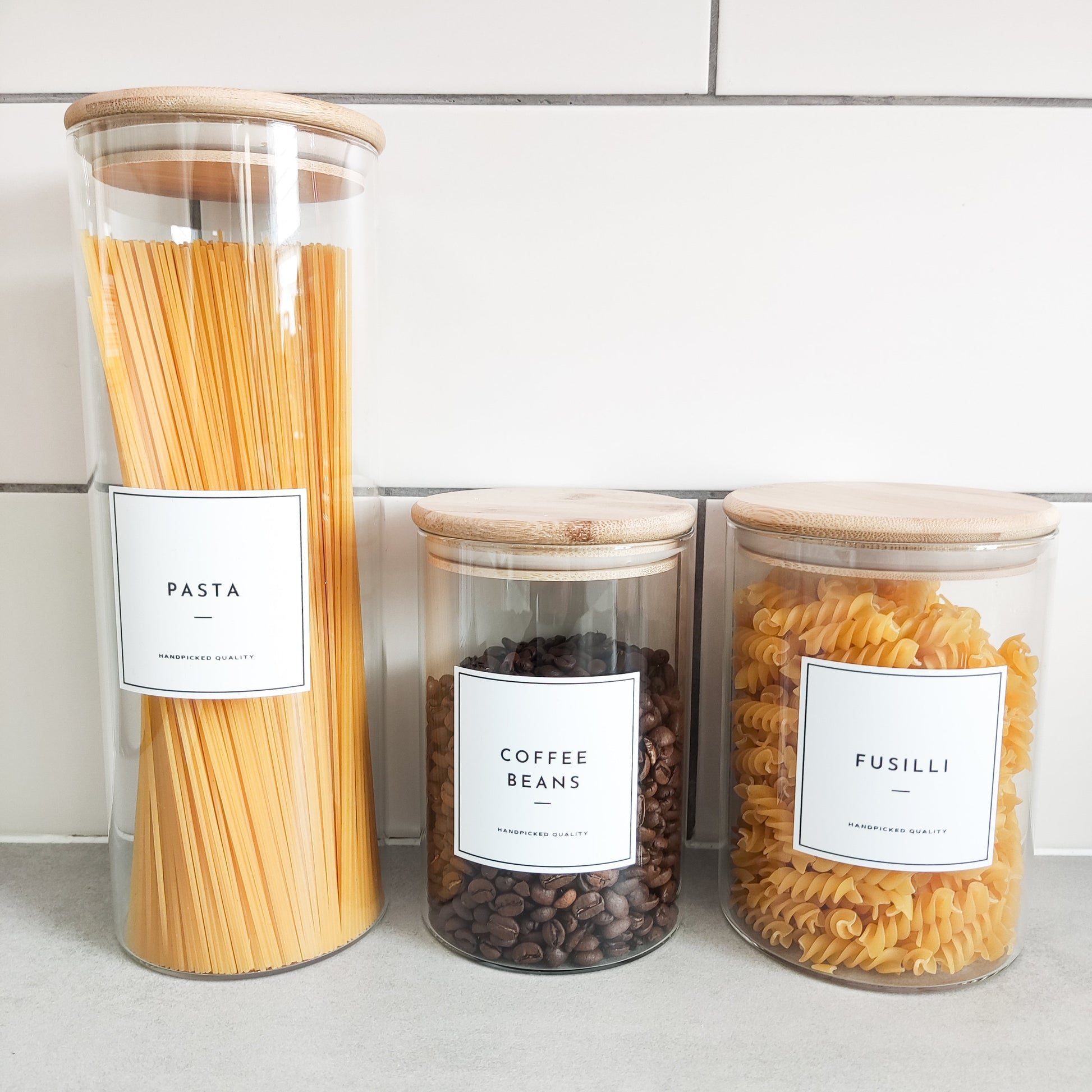 Kitchen Organisation Pantry Labels, Personalised Storage Stickers For Jars, Home Collection, White Modern Pasta Labels, Tea & Coffee Labels