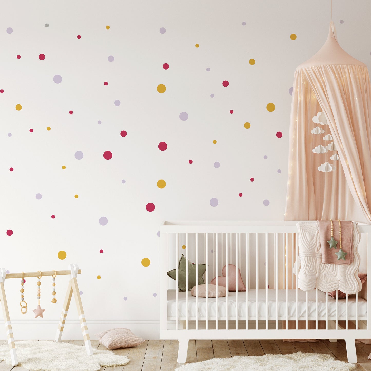 Mustard Pink Shades Polka Dot Wall Stickers For Kids Rooms Nursery Wall Decor For Girls Bedroom Peel & Stick Decals Home DIY