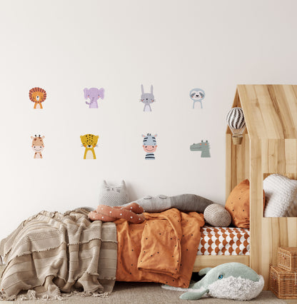 Safari Wall Stickers, Jungle Wall Stickers, Animal Wall Decals, Kids Stickers, Lion Zebra Croc Elephant Rabbit Sloth Zebra Giraffe Leopard