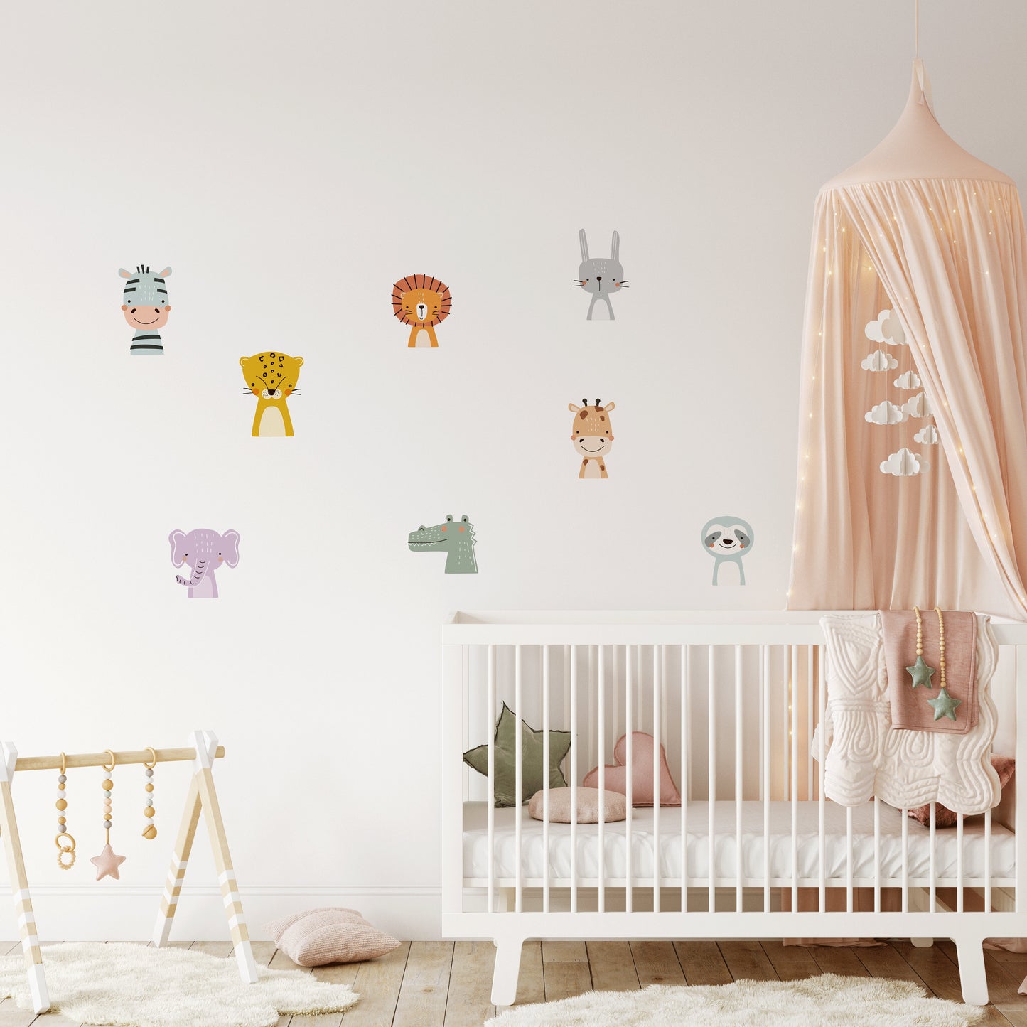 Safari Wall Stickers, Jungle Wall Stickers, Animal Wall Decals, Kids Stickers, Lion Zebra Croc Elephant Rabbit Sloth Zebra Giraffe Leopard