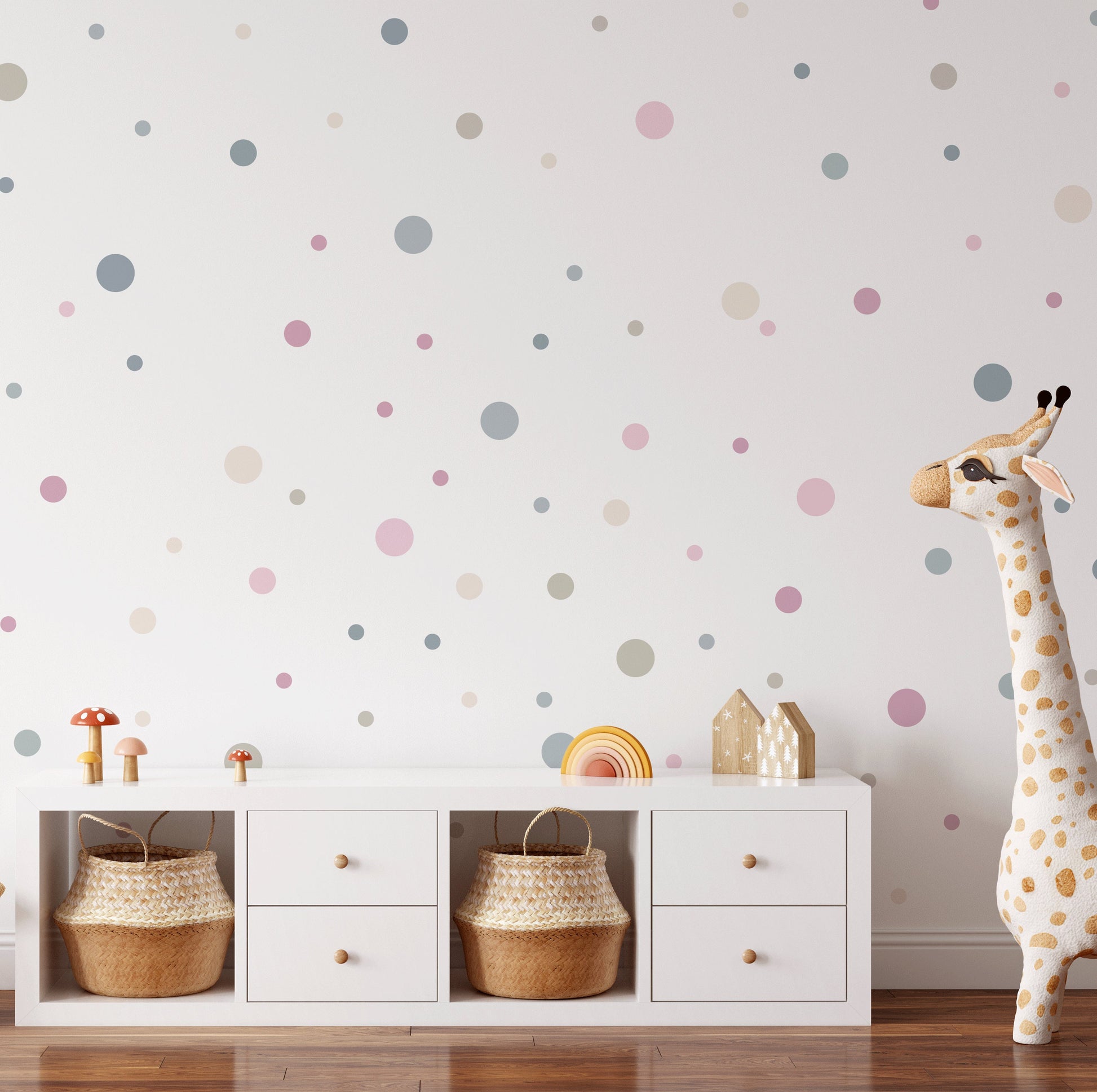 Cute Pink Pastel Wall Stickers, Pastel Wall Decor, Polka Dot Wall Stickers, Pastel Wall Decals, Kids Room Decor, Children's Decor
