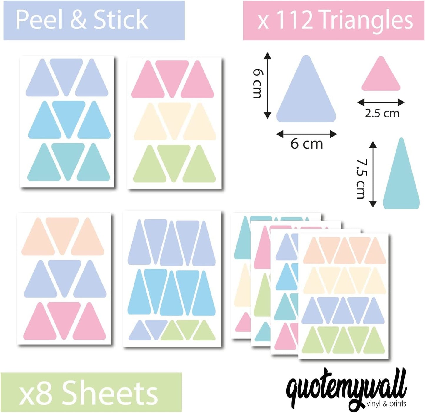 Children's Wall Stickers | Pastel Triangle Peel And Stick Removable Wall Stickers Decals