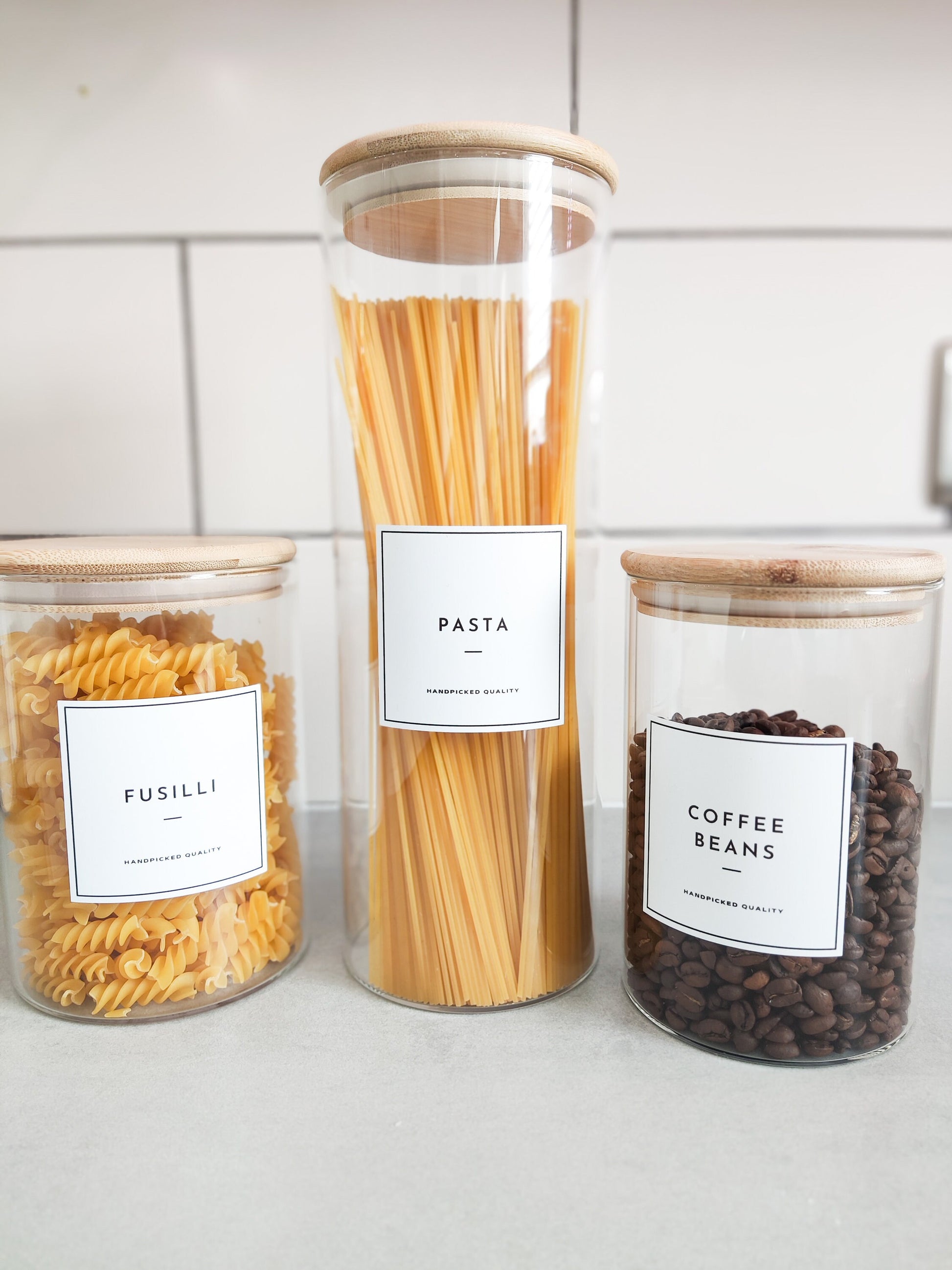 Kitchen Organisation Pantry Labels, Personalised Storage Stickers For Jars, Home Collection, White Modern Pasta Labels, Tea & Coffee Labels
