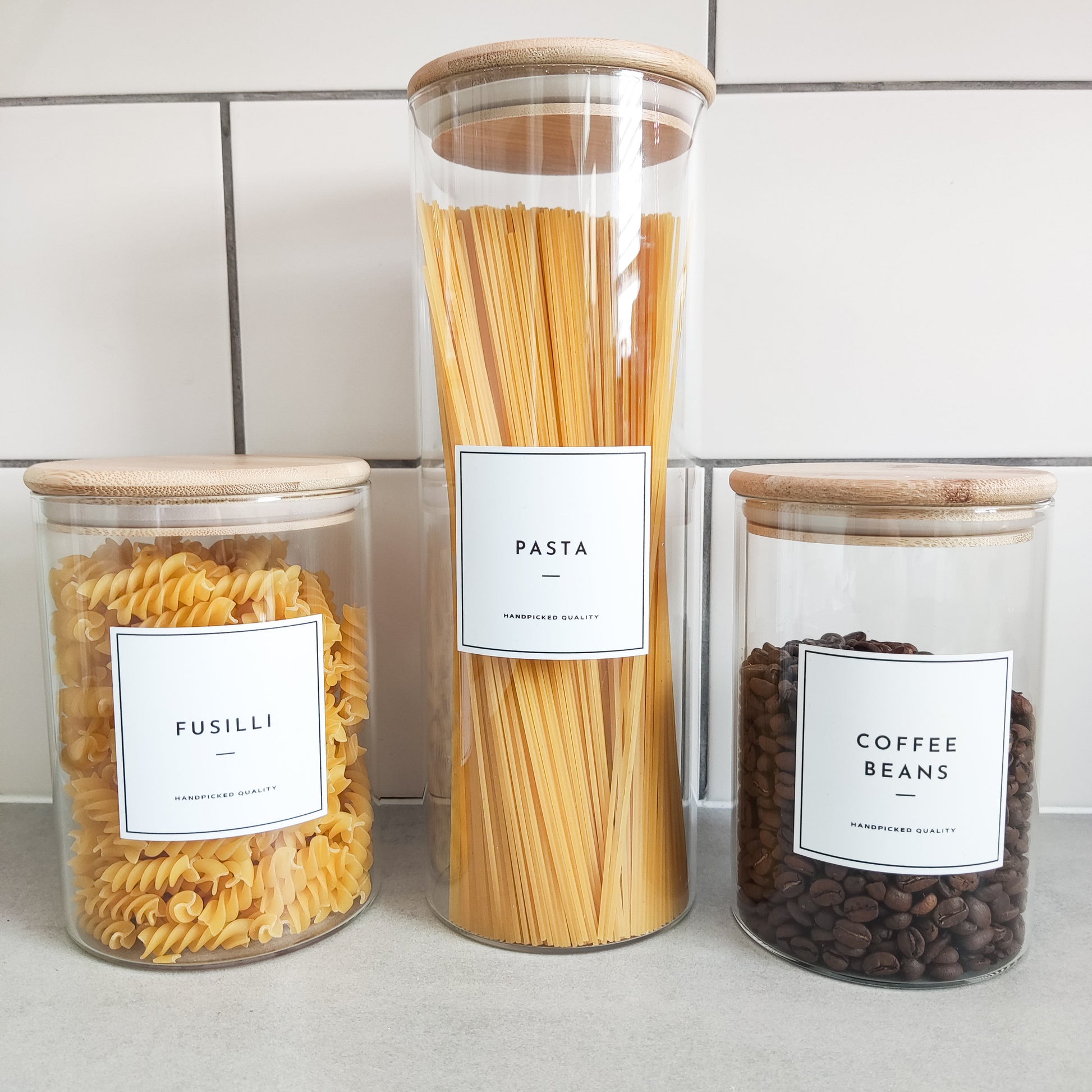 Kitchen Organisation Pantry Labels, Personalised Storage Stickers For Jars, Home Collection, White Modern Pasta Labels, Tea & Coffee Labels