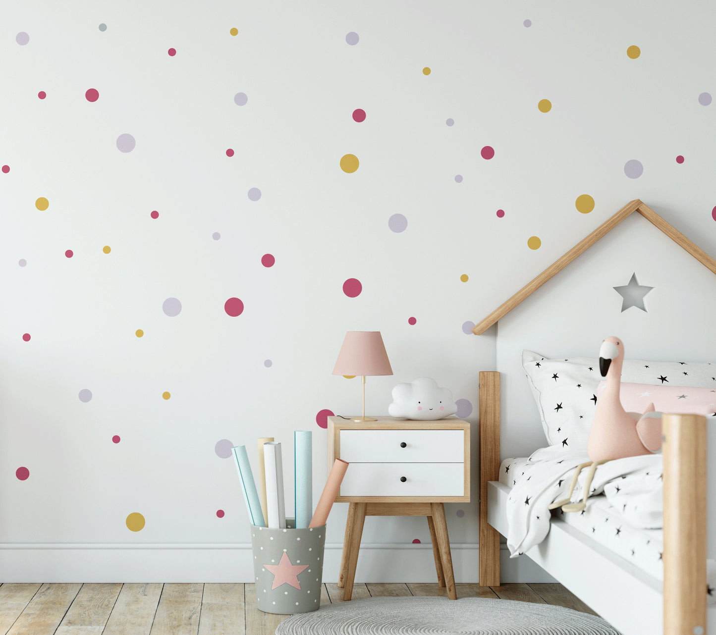 Mustard Pink Shades Polka Dot Wall Stickers For Kids Rooms Nursery Wall Decor For Girls Bedroom Peel & Stick Decals Home DIY