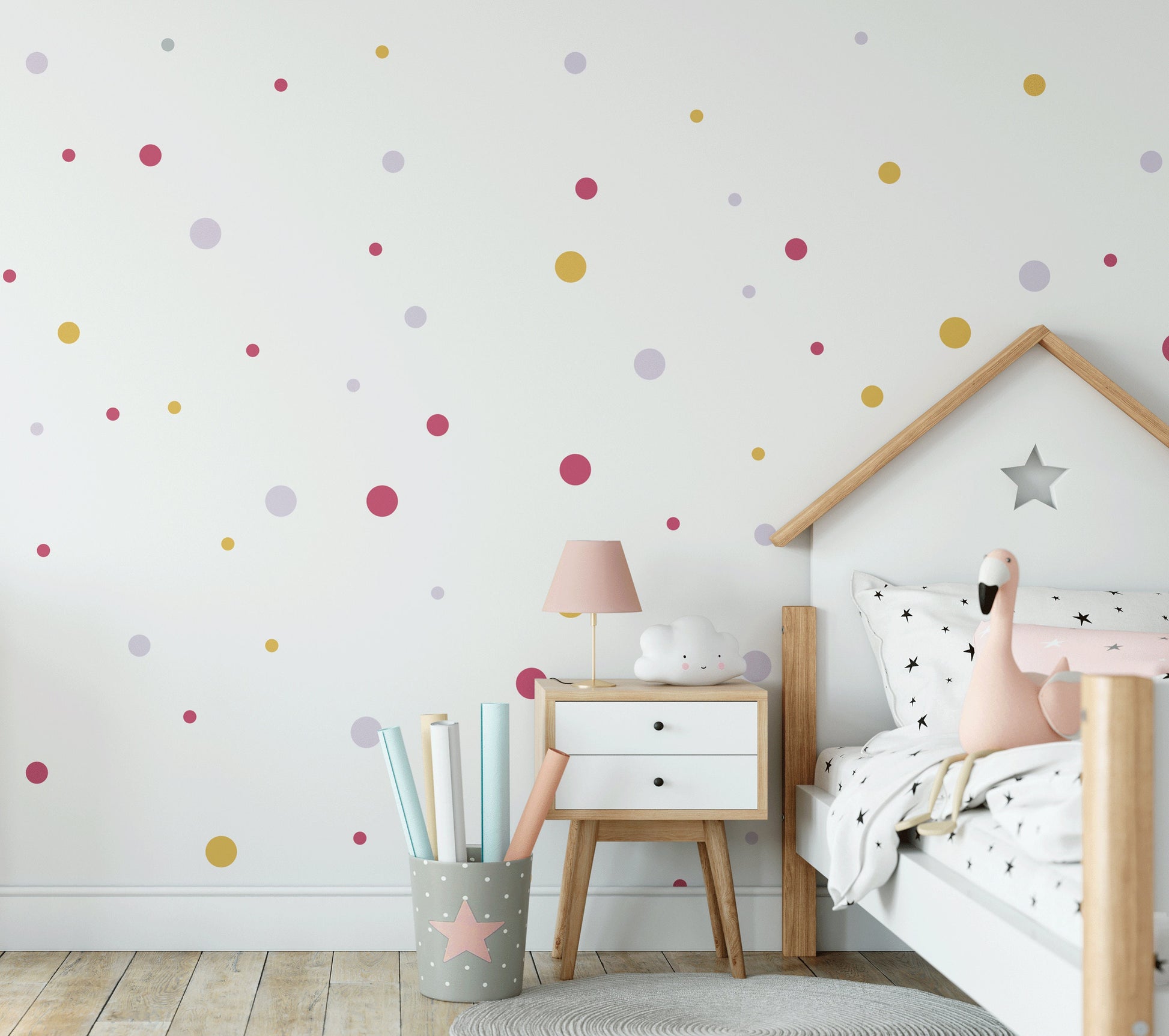 Mustard Pink Shades Polka Dot Wall Stickers For Kids Rooms Nursery Wall Decor For Girls Bedroom Peel & Stick Decals Home DIY