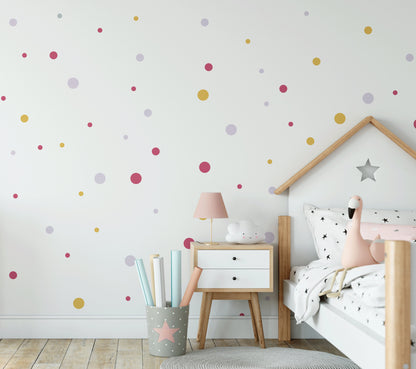 Mustard Pink Shades Polka Dot Wall Stickers For Kids Rooms Nursery Wall Decor For Girls Bedroom Peel & Stick Decals Home DIY