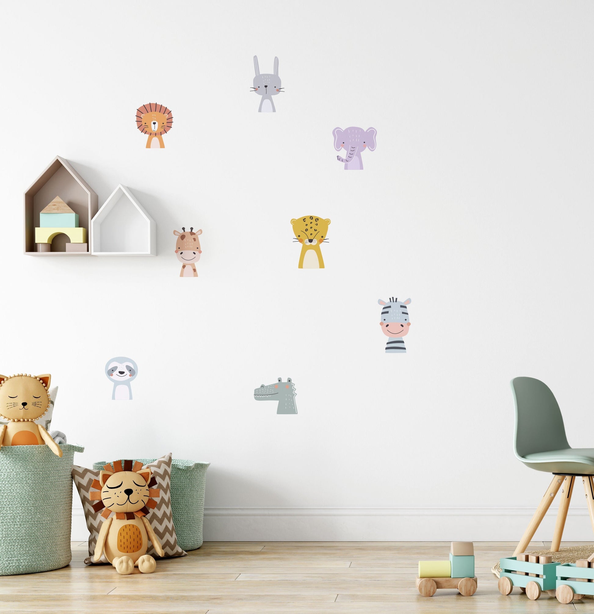 Safari Wall Stickers, Jungle Wall Stickers, Animal Wall Decals, Kids Stickers, Lion Zebra Croc Elephant Rabbit Sloth Zebra Giraffe Leopard
