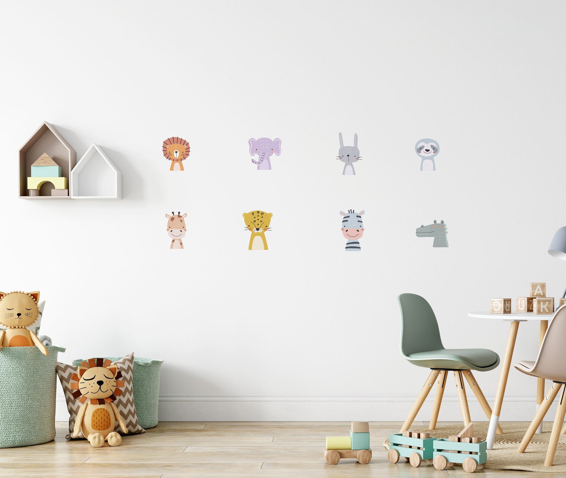 Safari Wall Stickers, Jungle Wall Stickers, Animal Wall Decals, Kids Stickers, Lion Zebra Croc Elephant Rabbit Sloth Zebra Giraffe Leopard