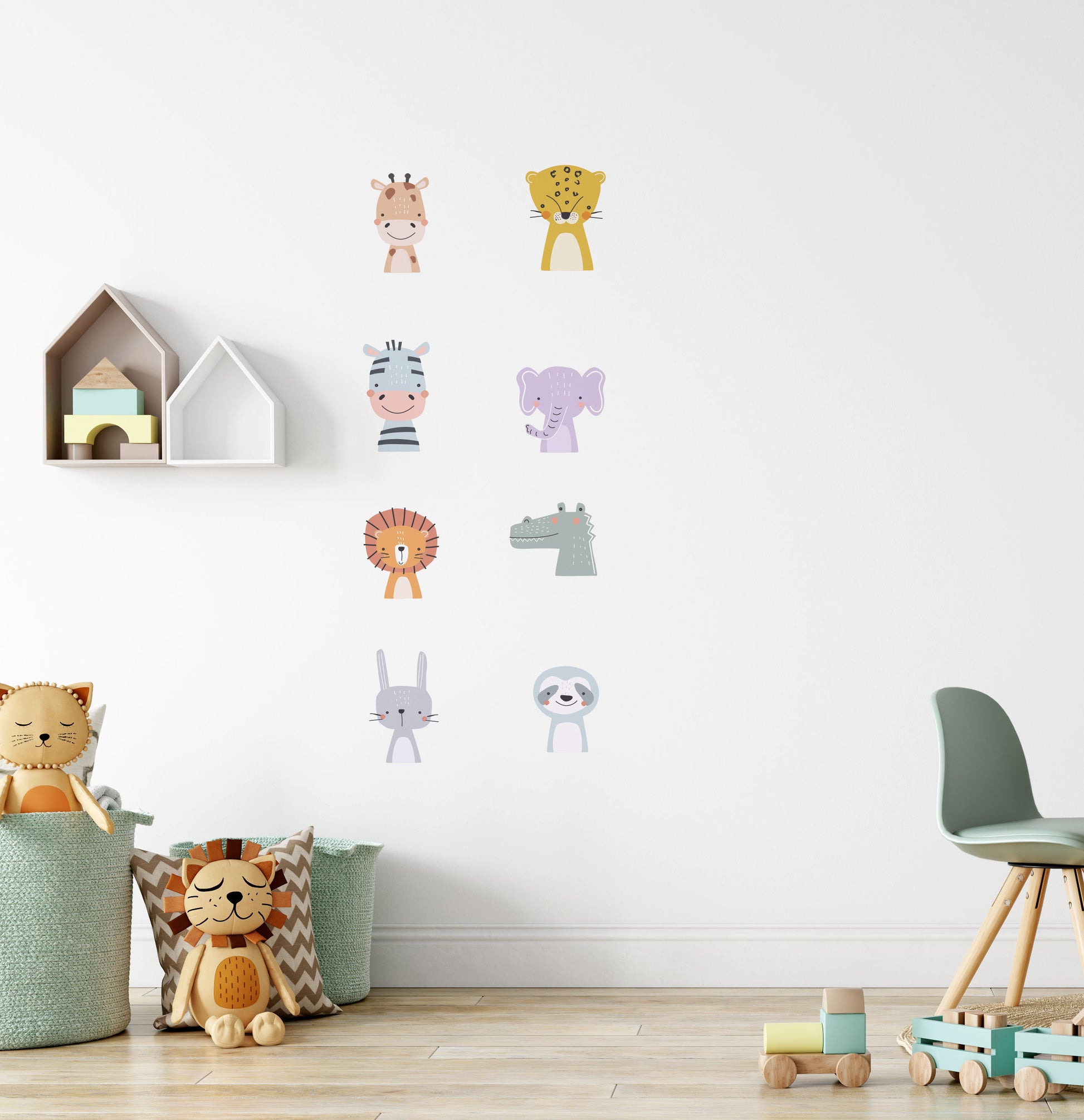 Safari Wall Stickers, Jungle Wall Stickers, Animal Wall Decals, Kids Stickers, Lion Zebra Croc Elephant Rabbit Sloth Zebra Giraffe Leopard