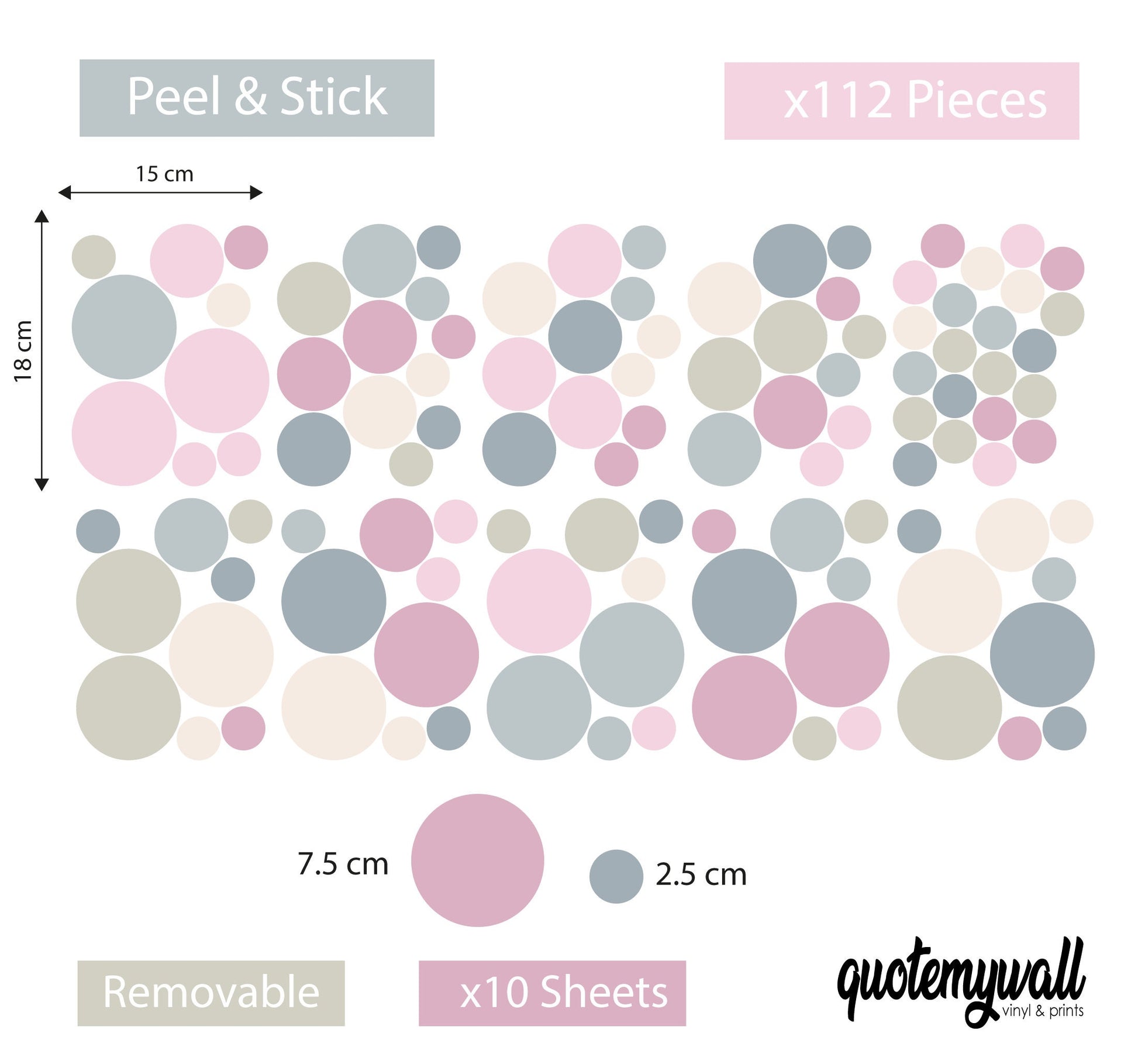 Cute Pink Pastel Wall Stickers, Pastel Wall Decor, Polka Dot Wall Stickers, Pastel Wall Decals, Kids Room Decor, Children's Decor