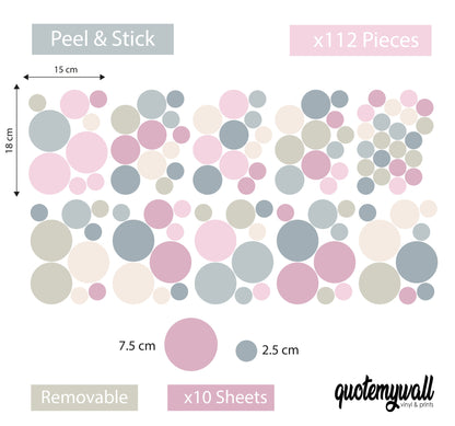 Cute Pink Pastel Wall Stickers, Pastel Wall Decor, Polka Dot Wall Stickers, Pastel Wall Decals, Kids Room Decor, Children's Decor