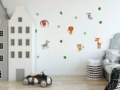 Safari Animal Wall Stickers With Jungle Leaves Botanical Wall Decals For Kids Bedrooms Boys Girls Nursery Rooms