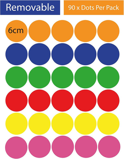 Colourful Polka Dot Wall Stickers | Wall Decals For Kids Rainbow Multi Colour Wall Decor
