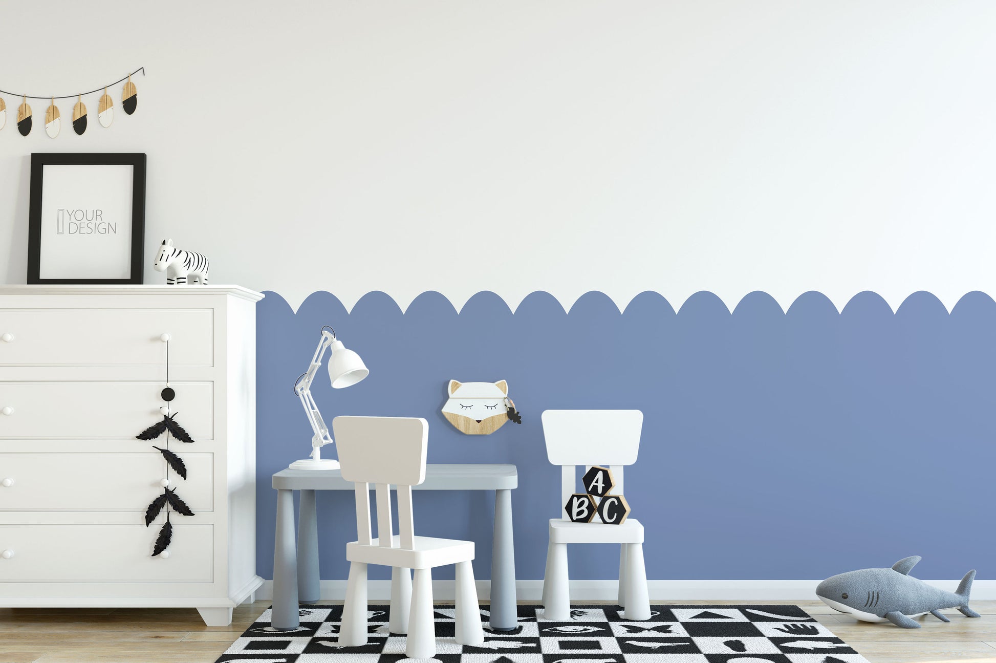 Scallop Wall Decal Stencil Boarder For Painting | Kids Room Boarder For Nursery Kids Children's Boys & Girls Removable Stencils