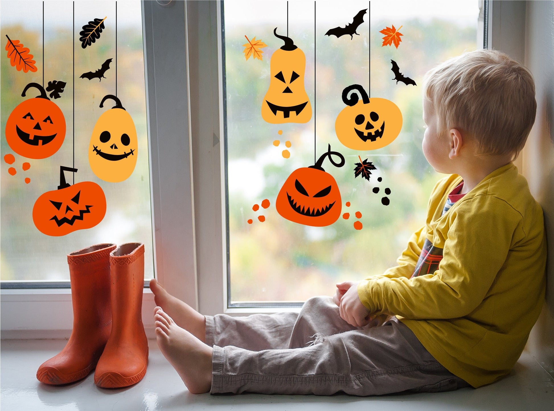 Halloween Window Decorations Stickers Decals For Halloween Party Shopfront House Autumn Decor - Pumpkins & Bats