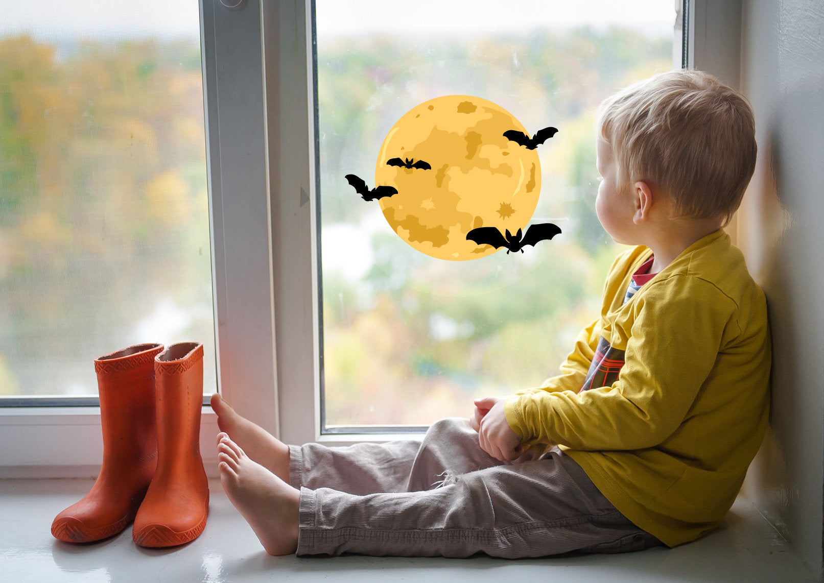 Halloween Creepy Moon & Flying Bats Halloween Window Sticker Decal Decoration Removable