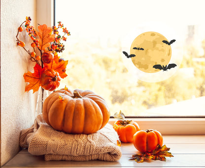 Halloween Creepy Moon & Flying Bats Halloween Window Sticker Decal Decoration Removable