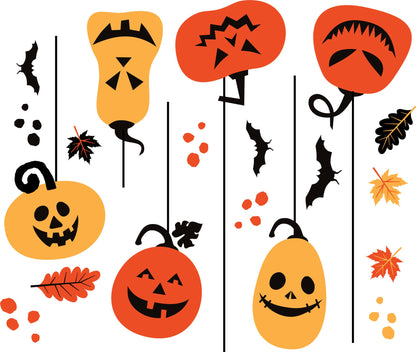Hanging Halloween Window Stickers Decorations Pumpkins Bats Leaves Scary Window Decals For Halloween Party