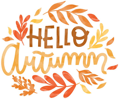 Hello Autumn Window Sticker, Autumnal Foliage Leaves Window Decal, Halloween Decoration, Halloween Window Stickers
