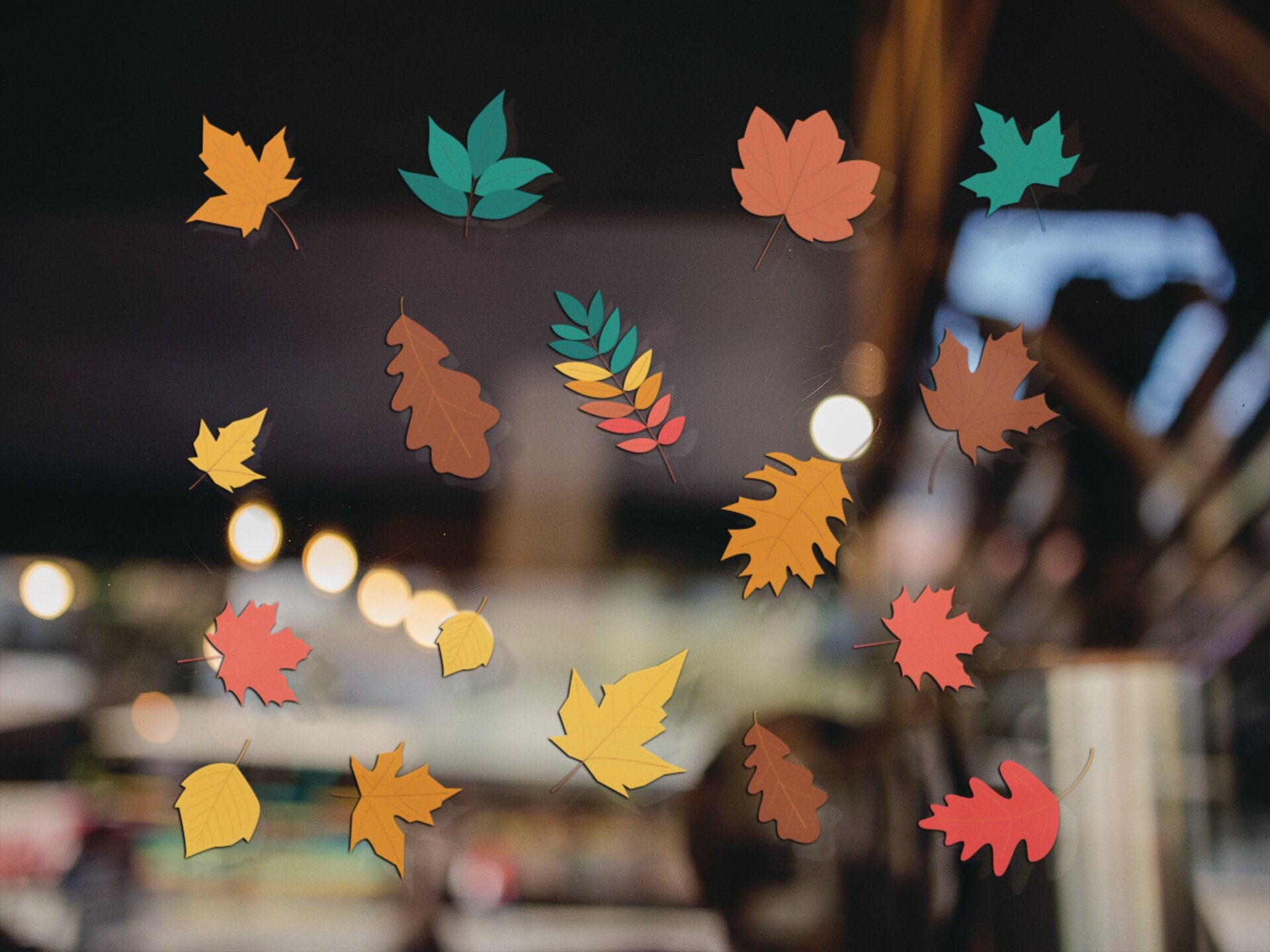 Autumn Colour Falling Leaves Window Stickers, Autumn Window Decals, Halloween Window Stickers, Autumn Shop Decor Removable Stickers