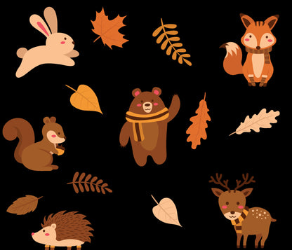 Autumnal Leaves & Woodland Animals Window Stickers, Autumn Window Decals, Removable Autumn Home Decor, Leaves Stickers