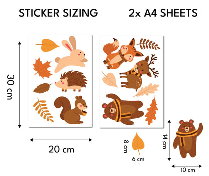 Autumnal Leaves & Woodland Animals Window Stickers, Autumn Window Decals, Removable Autumn Home Decor, Leaves Stickers