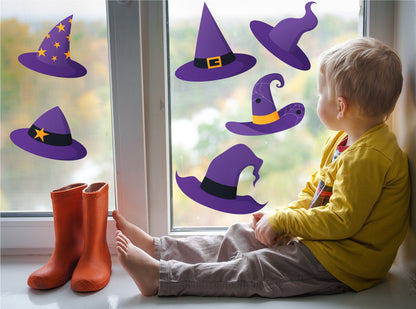 Witches Hats Window Stickers Decals, Halloween Window Stickers - Set Of 6 Witches Hat Decorations