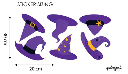 Witches Hats Window Stickers Decals, Halloween Window Stickers - Set Of 6 Witches Hat Decorations