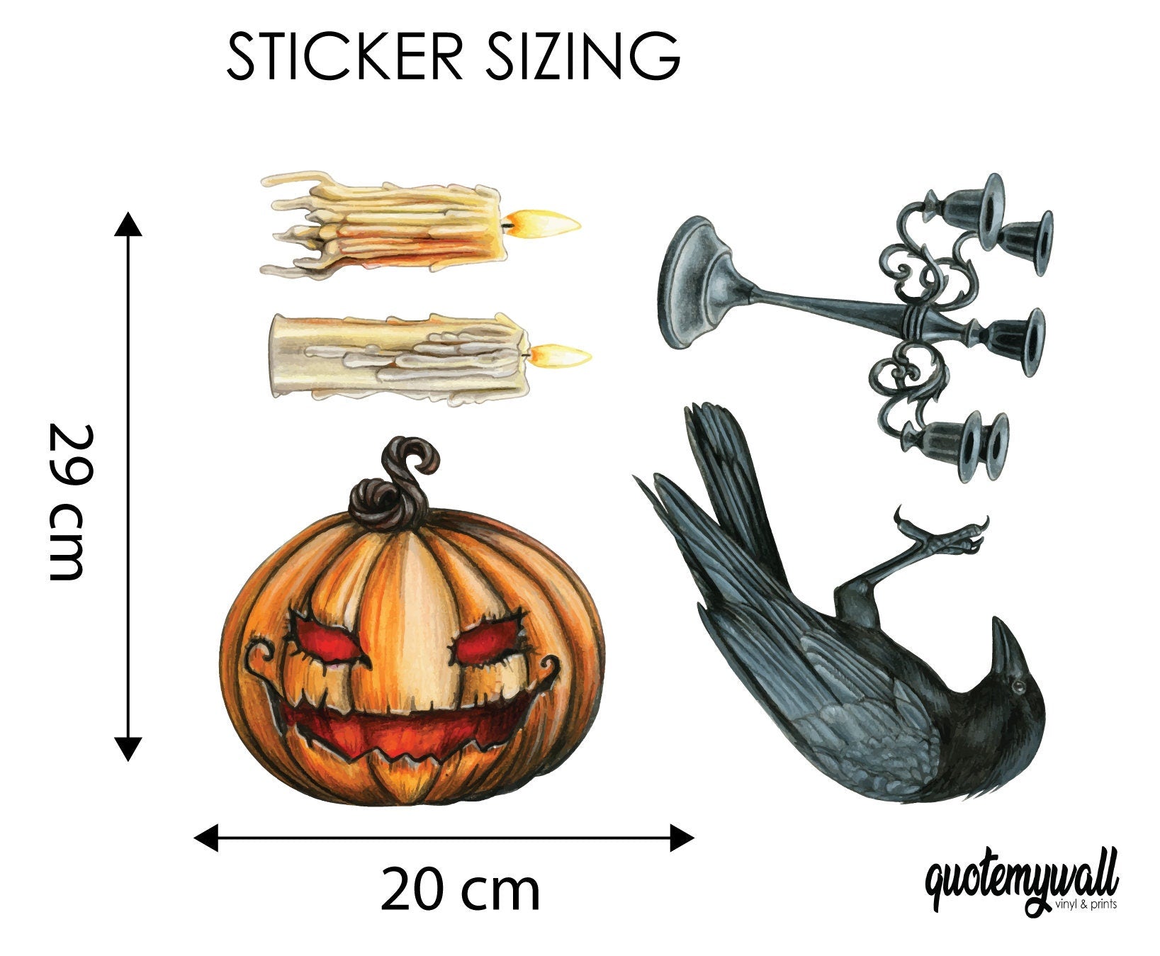 Halloween Window Decorations Stickers - Crow Bird, Pumpkin & Candles Halloween Decals For Windows Window Film