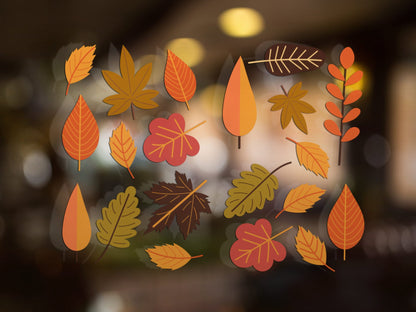 20 Autumn Leaves Window Decal Stickers, Autumn Decor, Shop Window Autumn Display Stickers