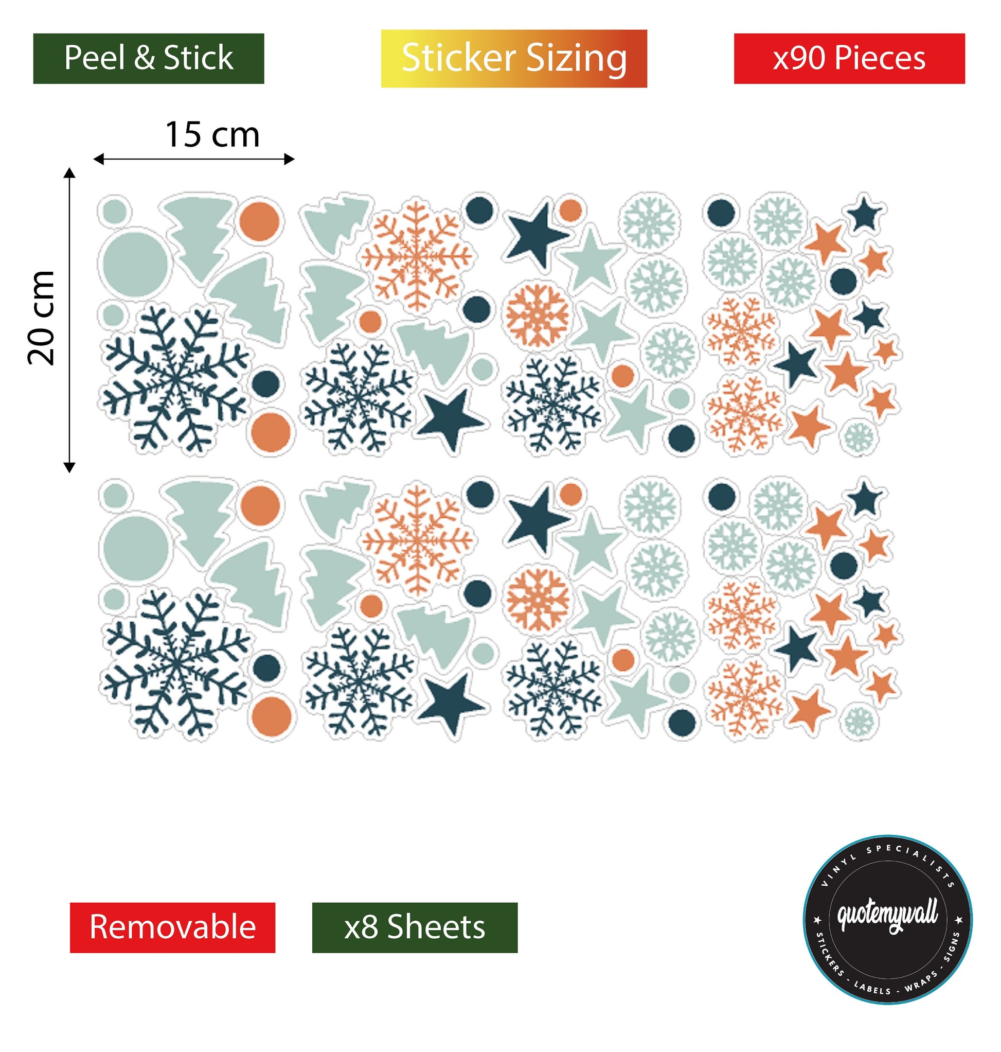 90 Mini Christmas Window Stickers, Christmas Trees Snowflakes & Dots, Xmas Window Decals For Home Shop Window