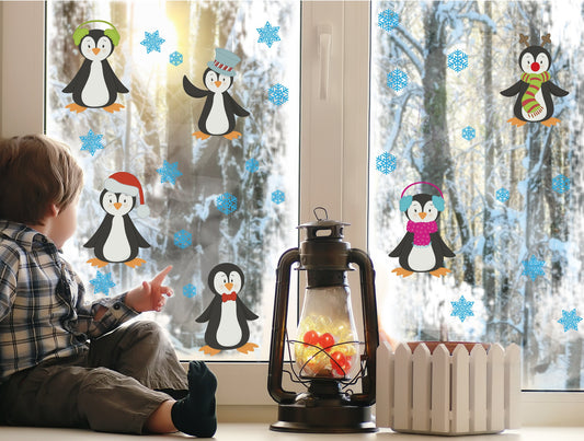Christmas Penguins And Snowflakes Window Stickers Decals For Home Shop Kids Childrens Xmas Decorations